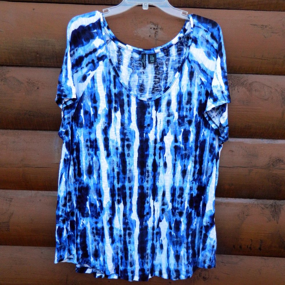 CYNTHIA ROWLEY SUMMER BOHO Blue Tie Dye Tee Shirt Size 2X